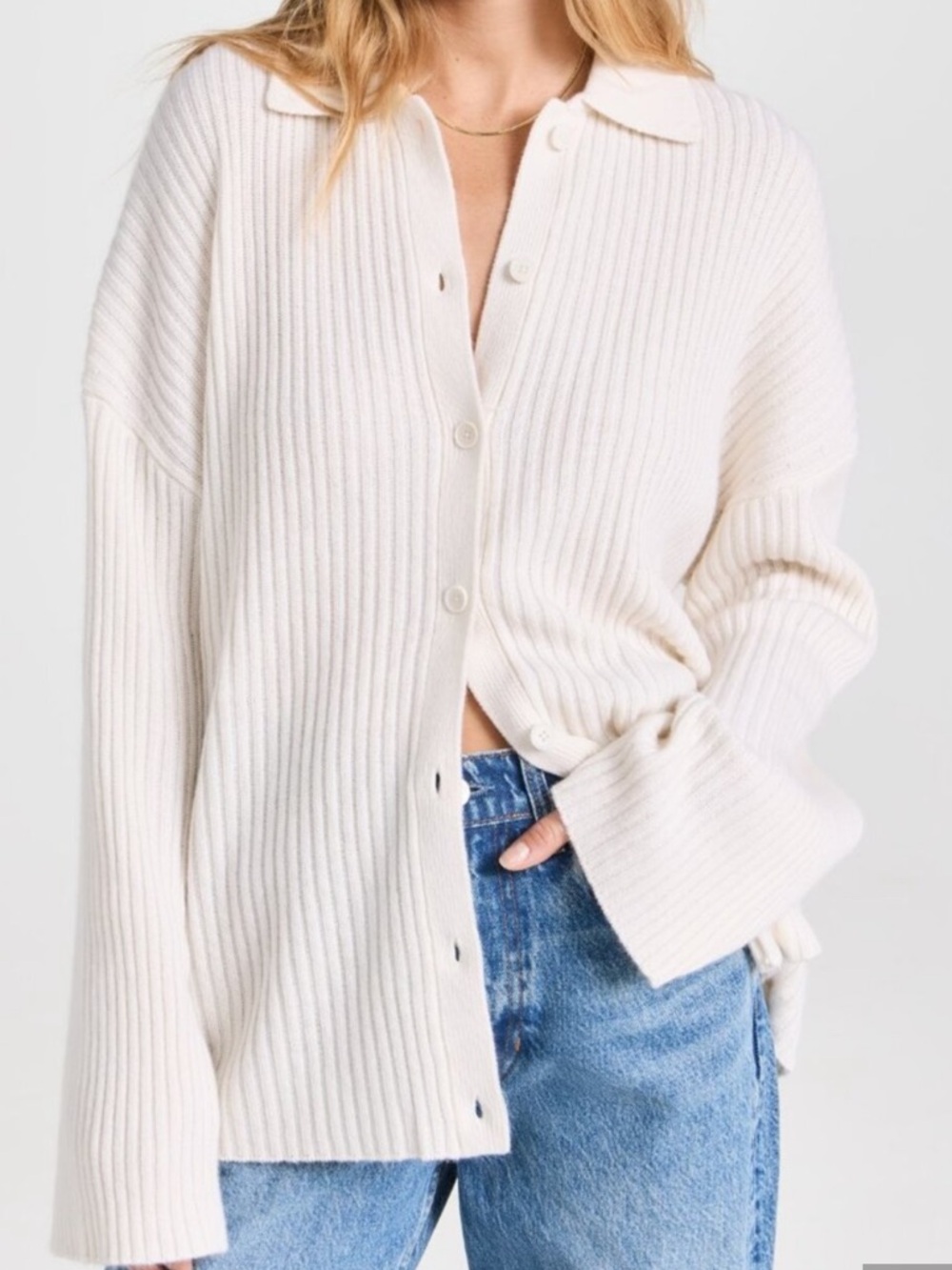 Reformation Cream Ribbed Button-Front Cardigan - Picture 2 of 5